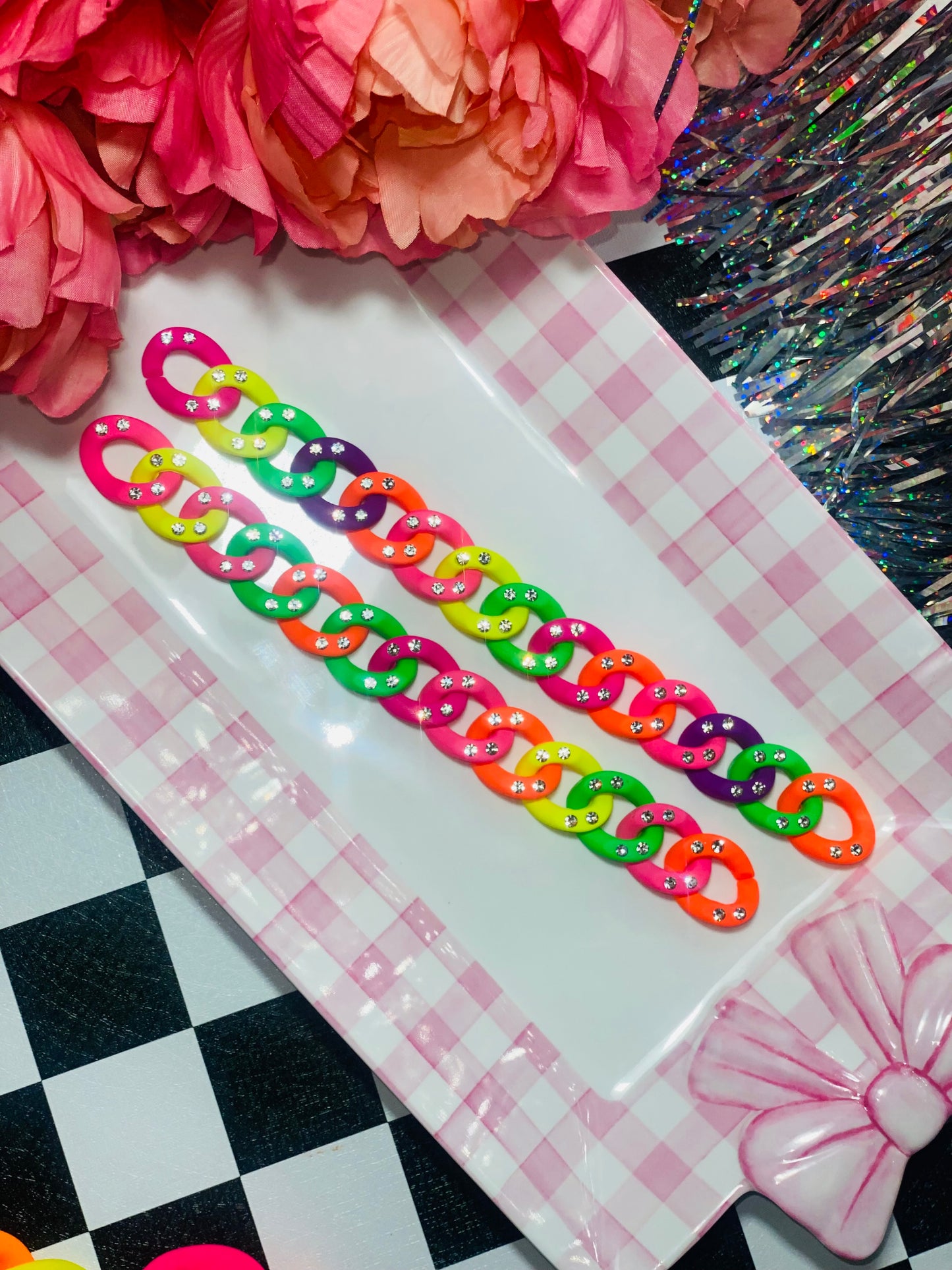 Neon rhinestone hat chain