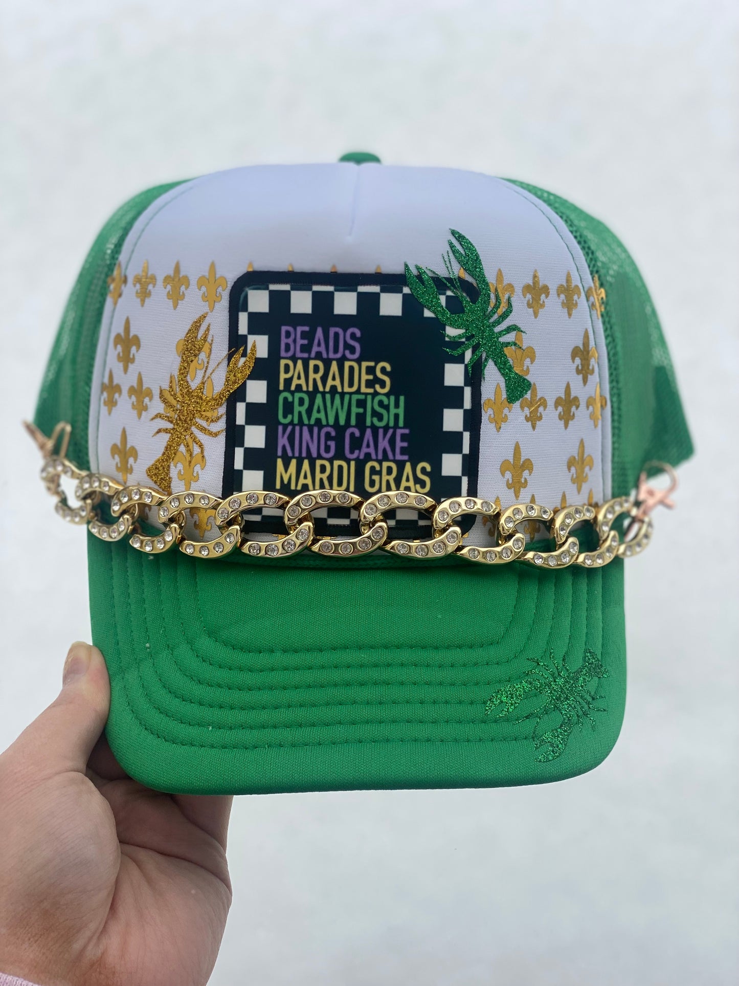 Mardi Gras Completed hat w/ chain!