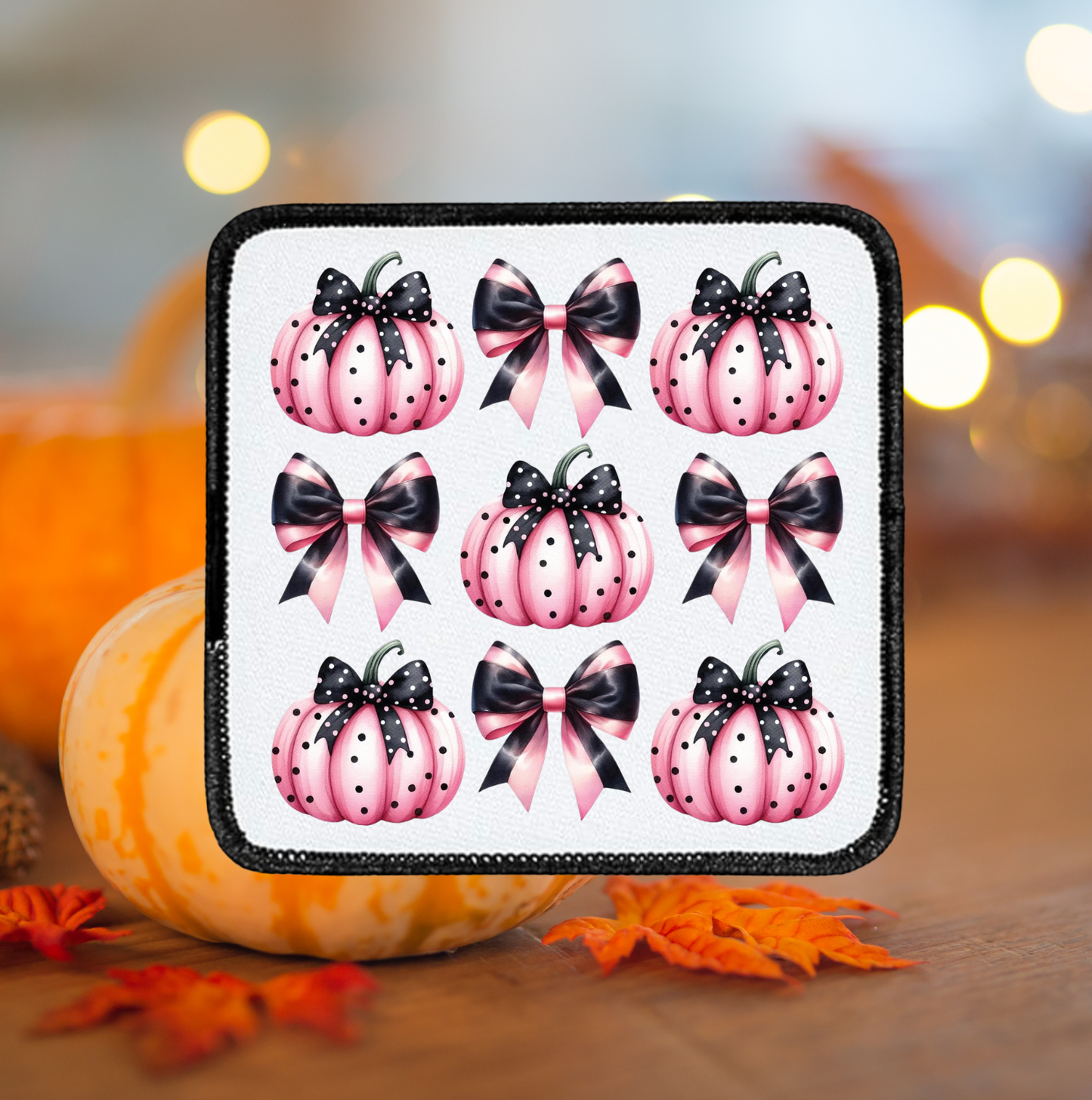 Pink Coquette w Pumpkins ~ Square Patch