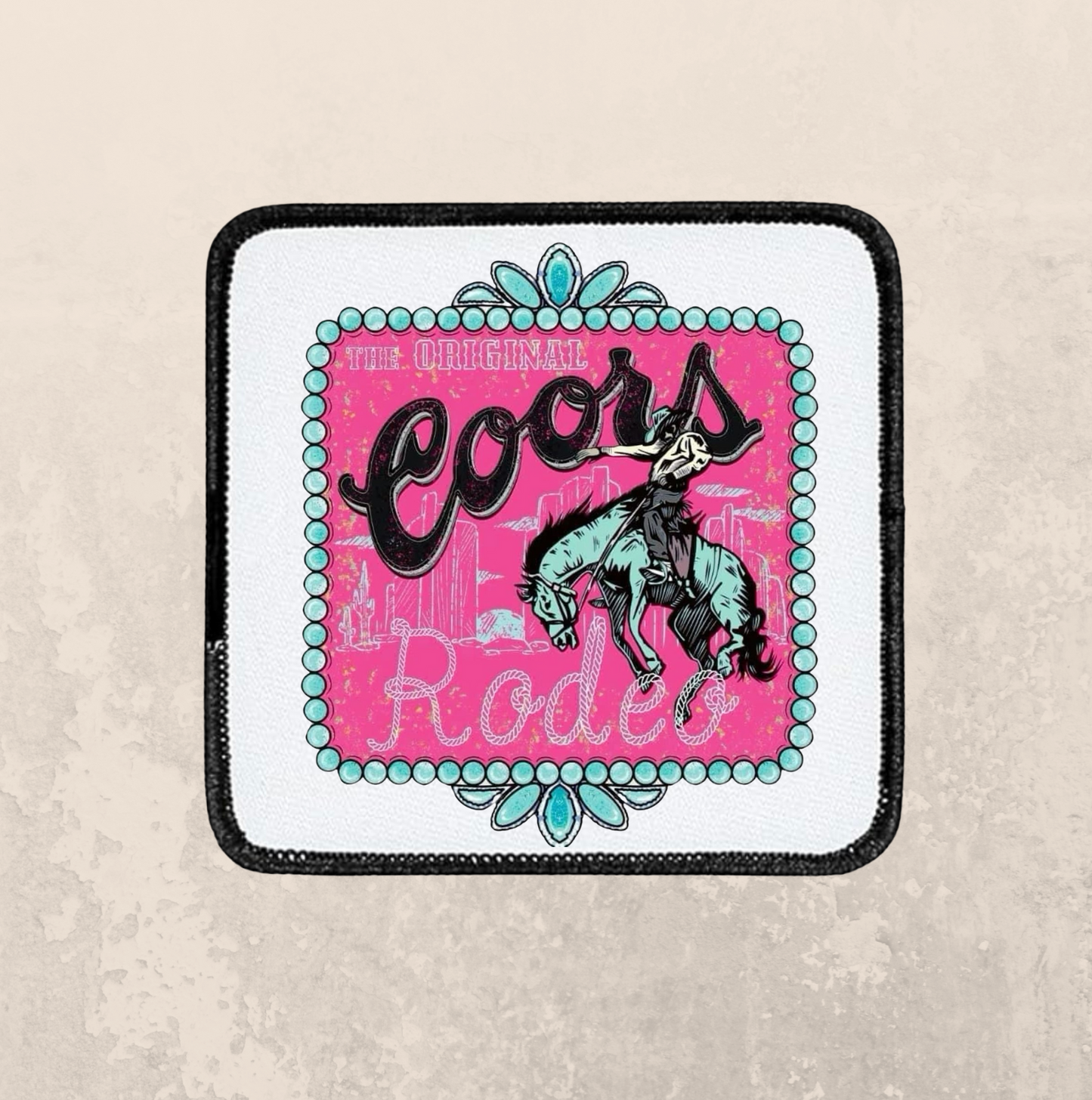 Pink & Teal Coors Rodeo ~ Square Patch