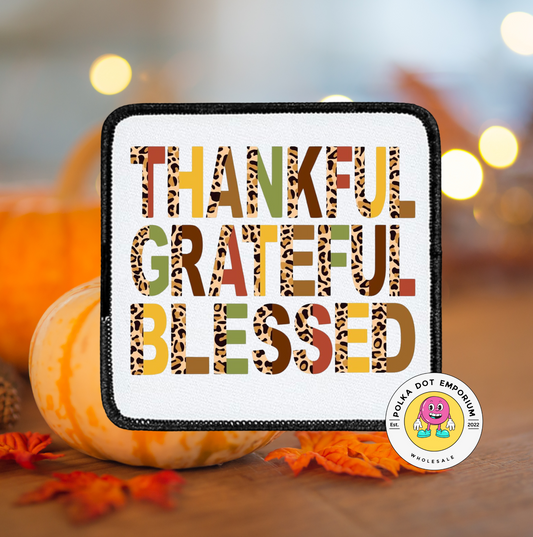 Cheetah, thankful, grateful, blessed- square patch