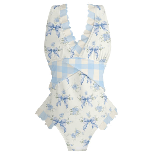 The Lynette Ruffle Edge Cross-Front Swimsuit (Coquette Swimsuit)