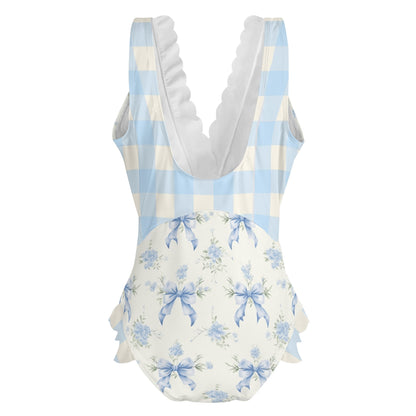 The Lynette Ruffle Edge Cross-Front Swimsuit (Coquette Swimsuit)