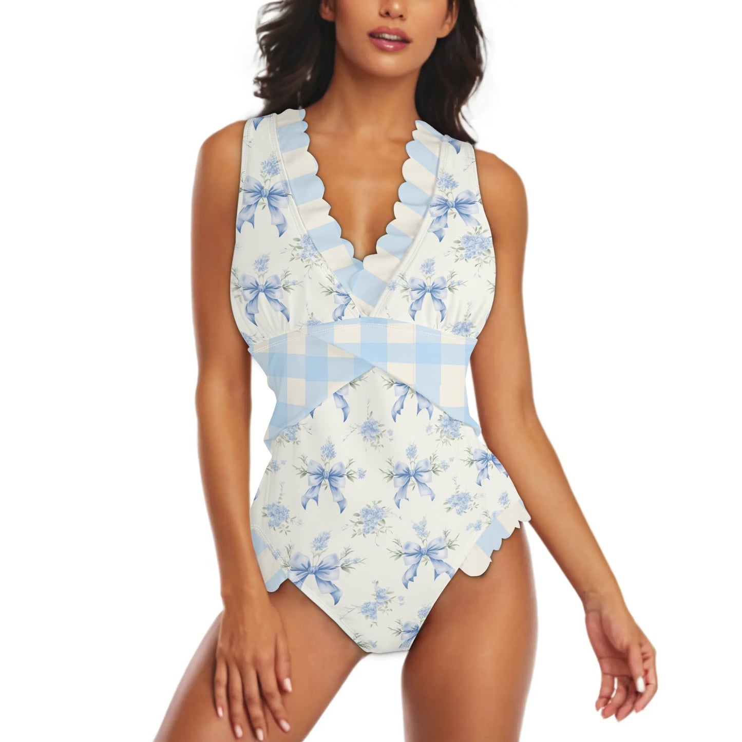 The Lynette Ruffle Edge Cross-Front Swimsuit (Coquette Swimsuit)