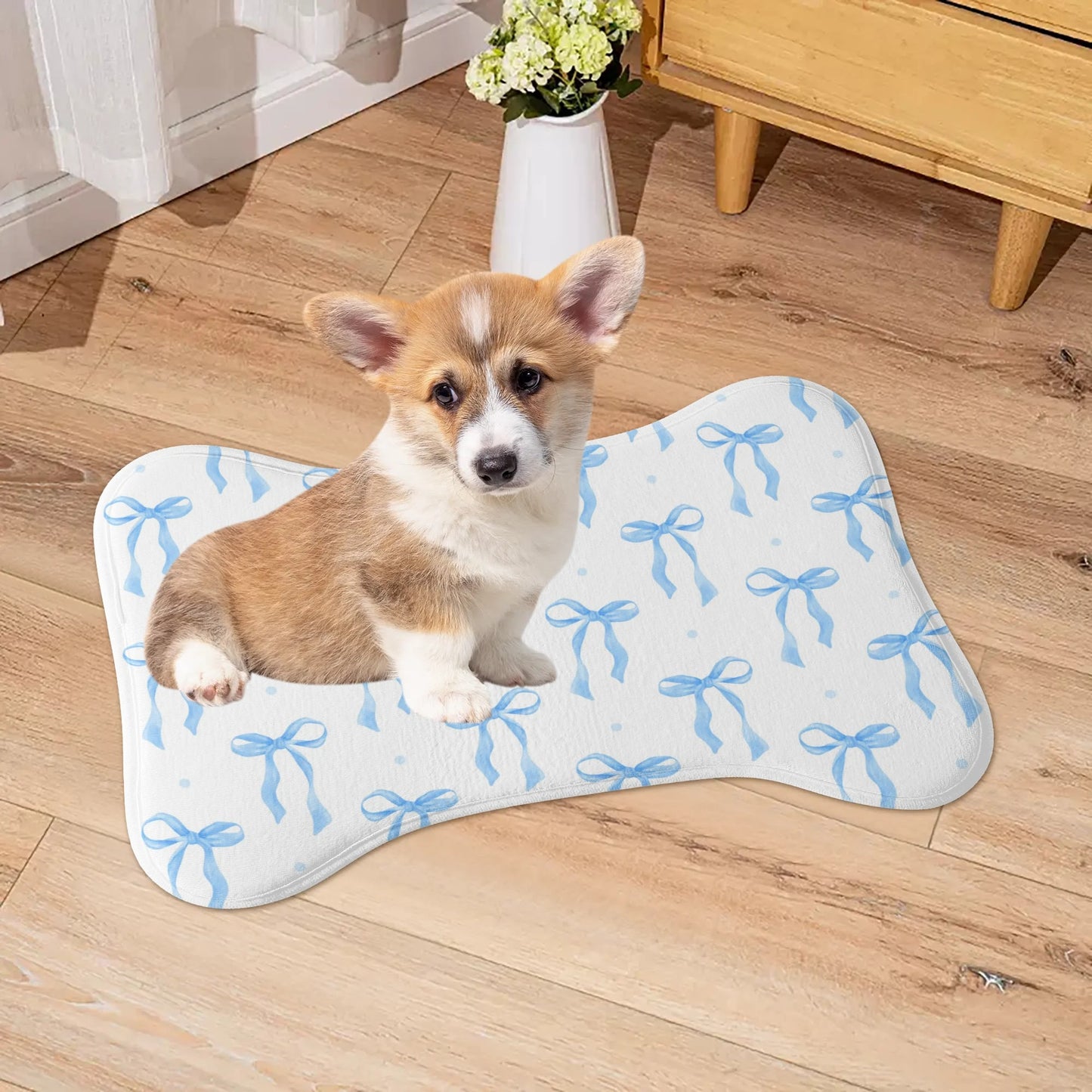 Preppy Coquette Blue Bow Pet Mat Rug