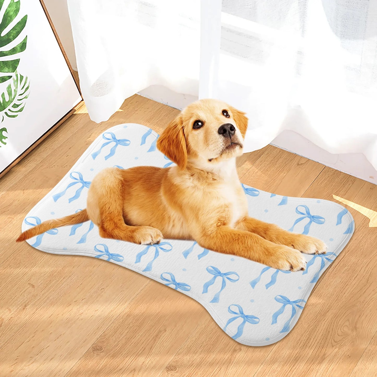 Preppy Coquette Blue Bow Pet Mat Rug