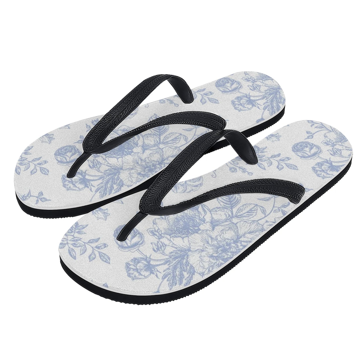 Womens Preppy Blue Toile Flip Flops