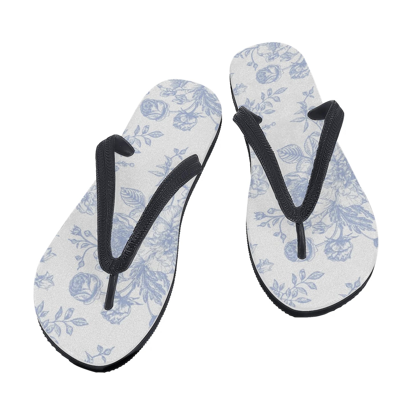 Womens Preppy Blue Toile Flip Flops