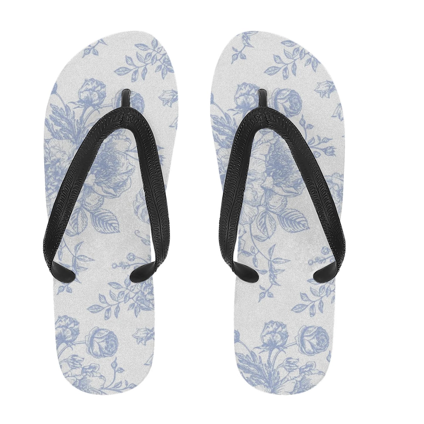 Womens Preppy Blue Toile Flip Flops