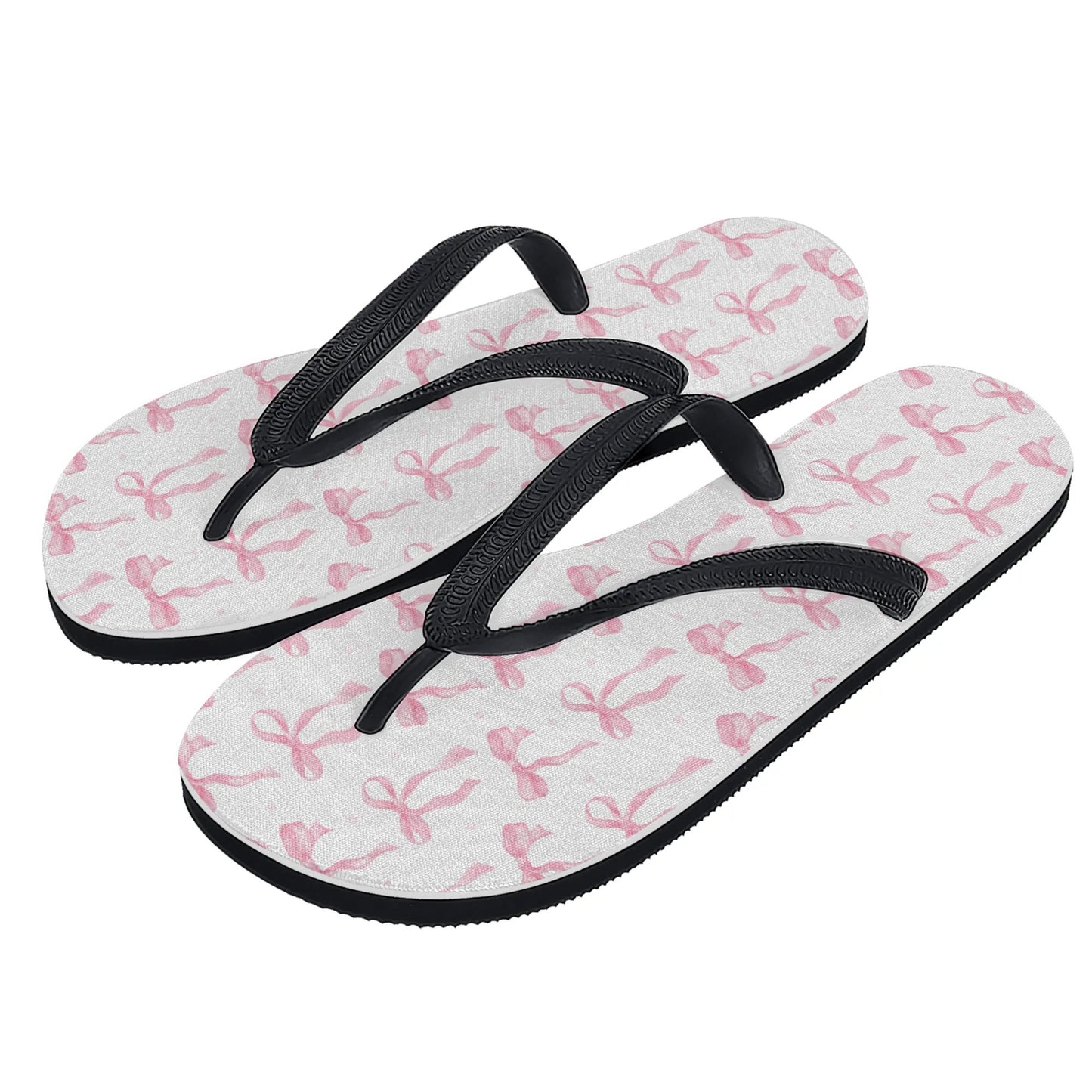 Womens Pink Preppy Bow Flip Flops