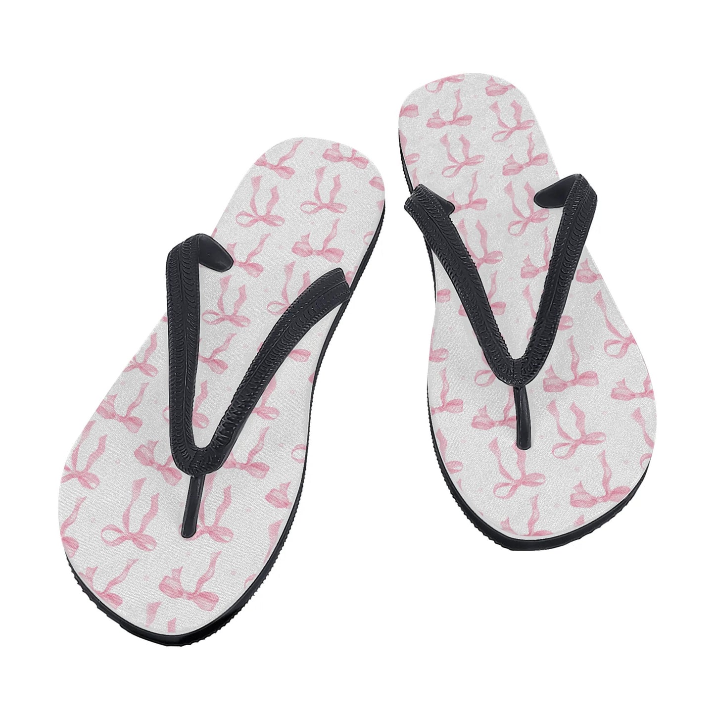 Womens Pink Preppy Bow Flip Flops