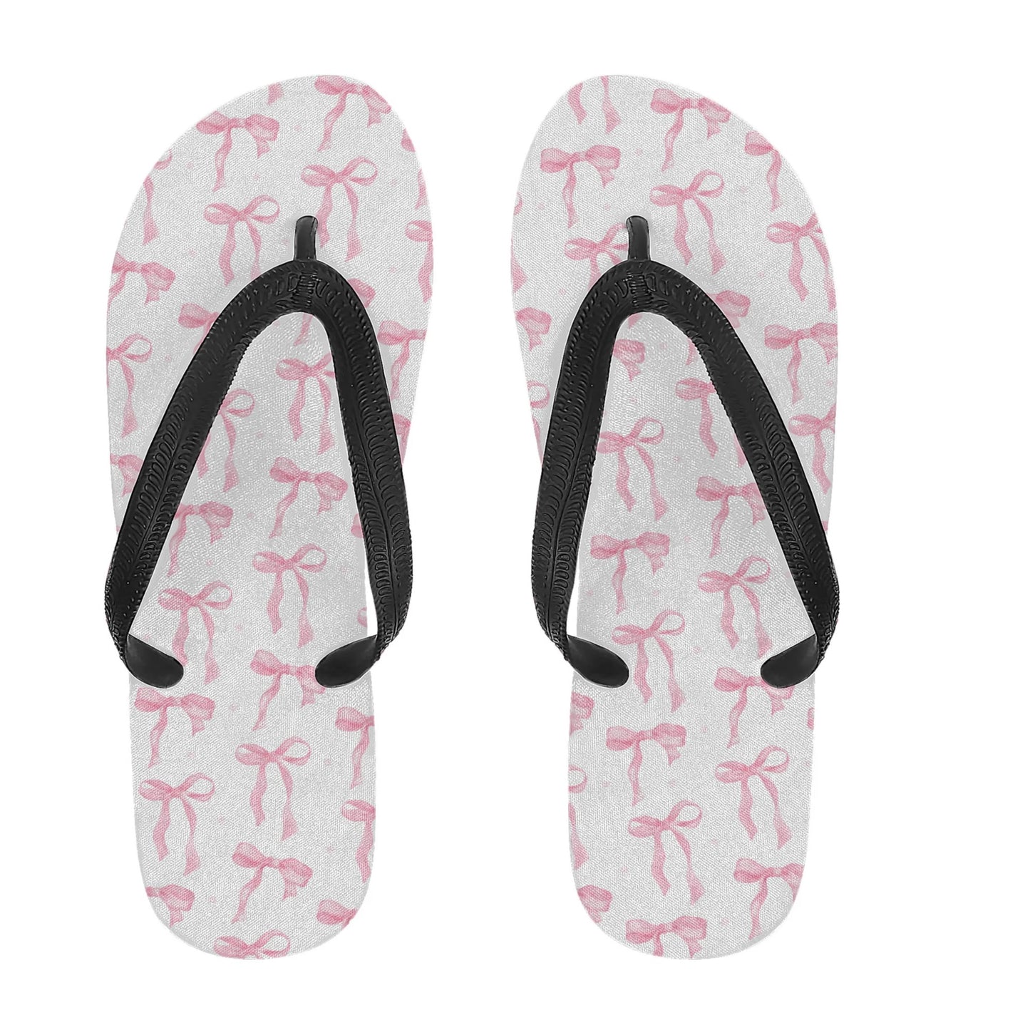 Womens Pink Preppy Bow Flip Flops