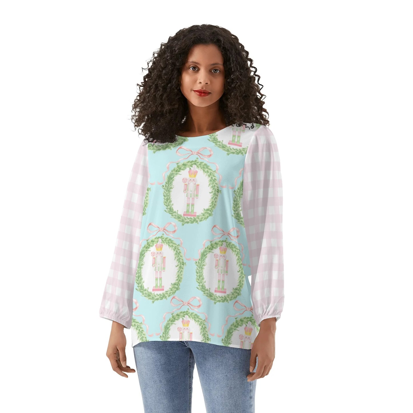 Womens Long-Sleeve Nutcracker Chiffon Blouse