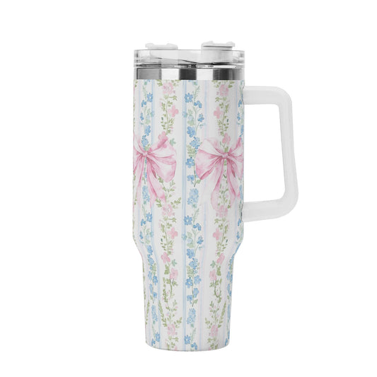 40oz Stainless Steel Coquette Floral Bow Tumbler