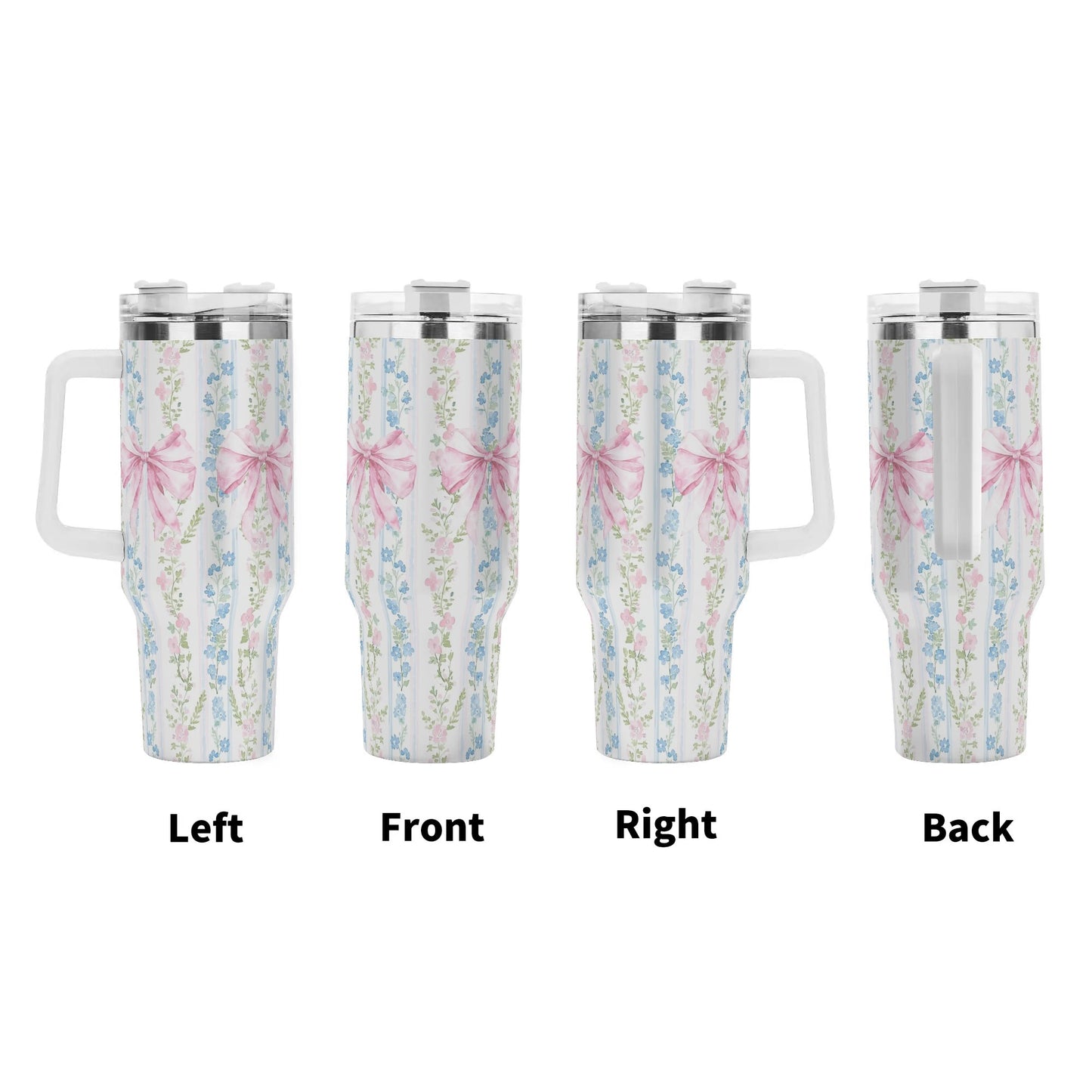 40oz Stainless Steel Coquette Floral Bow Tumbler