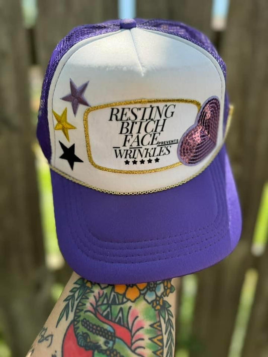 Resting Bitch Face Hat Patch ~ Gold trim