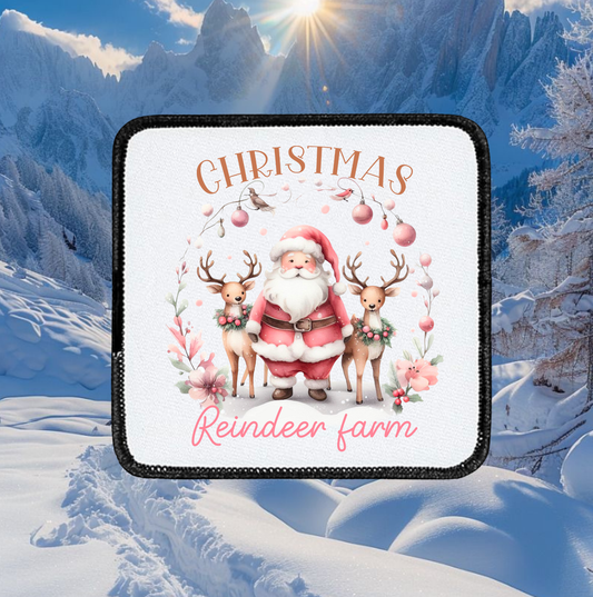 Pink Christmas Reindeer Farm - Square patch