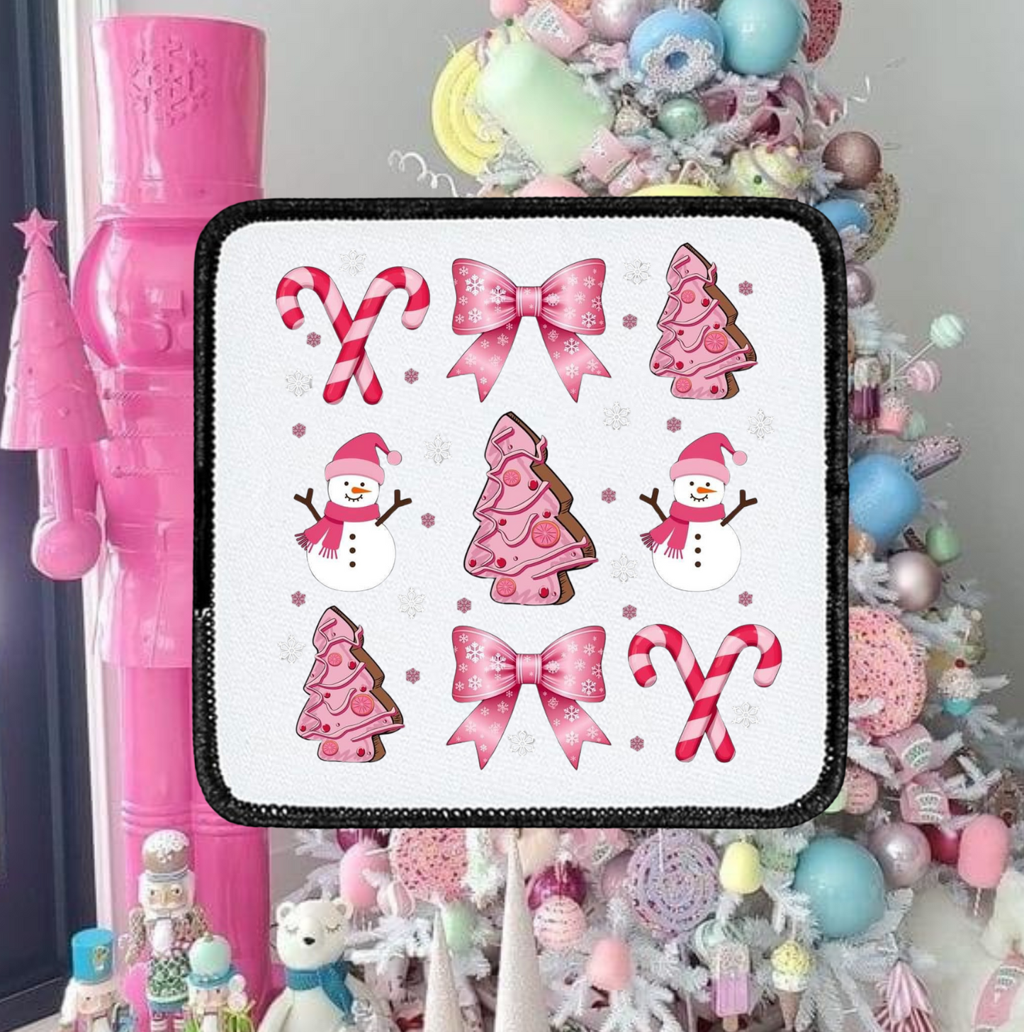 Pink Christmas Snowman Coquette - Square Patch