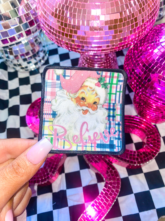 Pink Believe Santa ~ Square patch