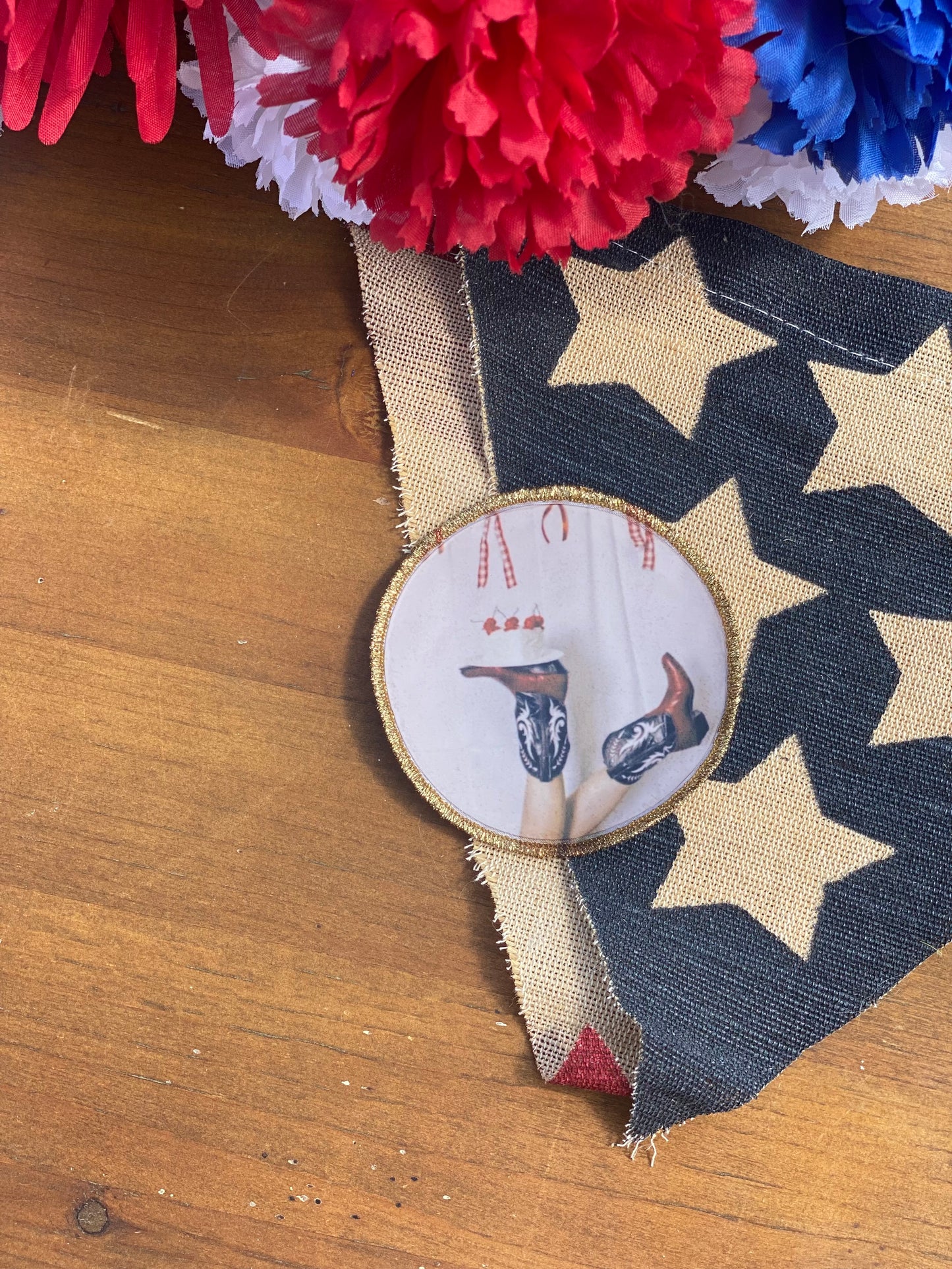 Red boots with cake ~ Round premium patch