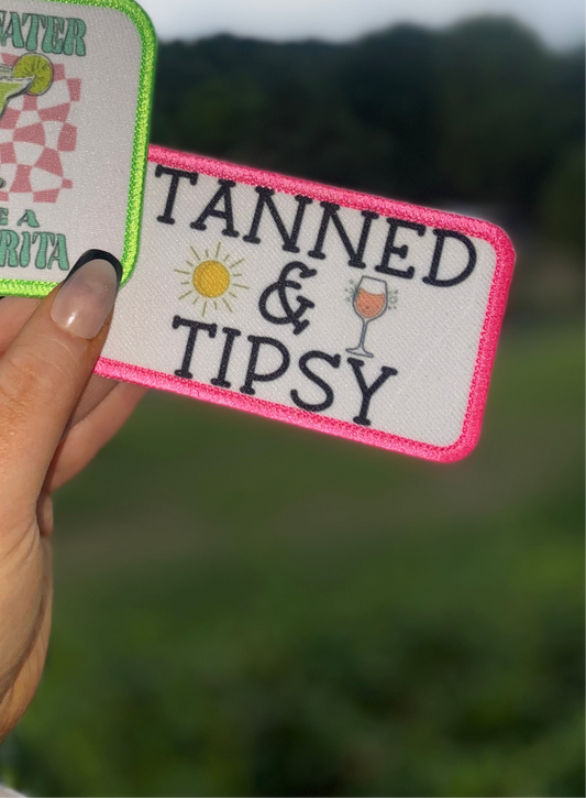 Tanned & Tipsy Patch ~ Pink trim