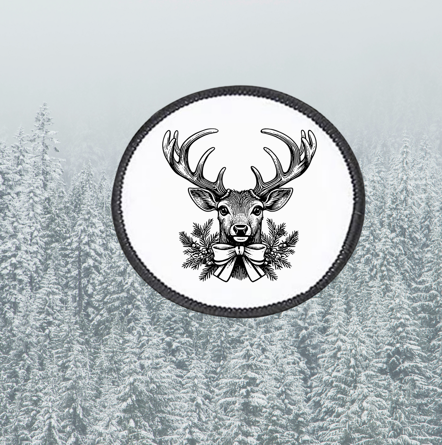 Black & White Reindeer ~ Round Patch