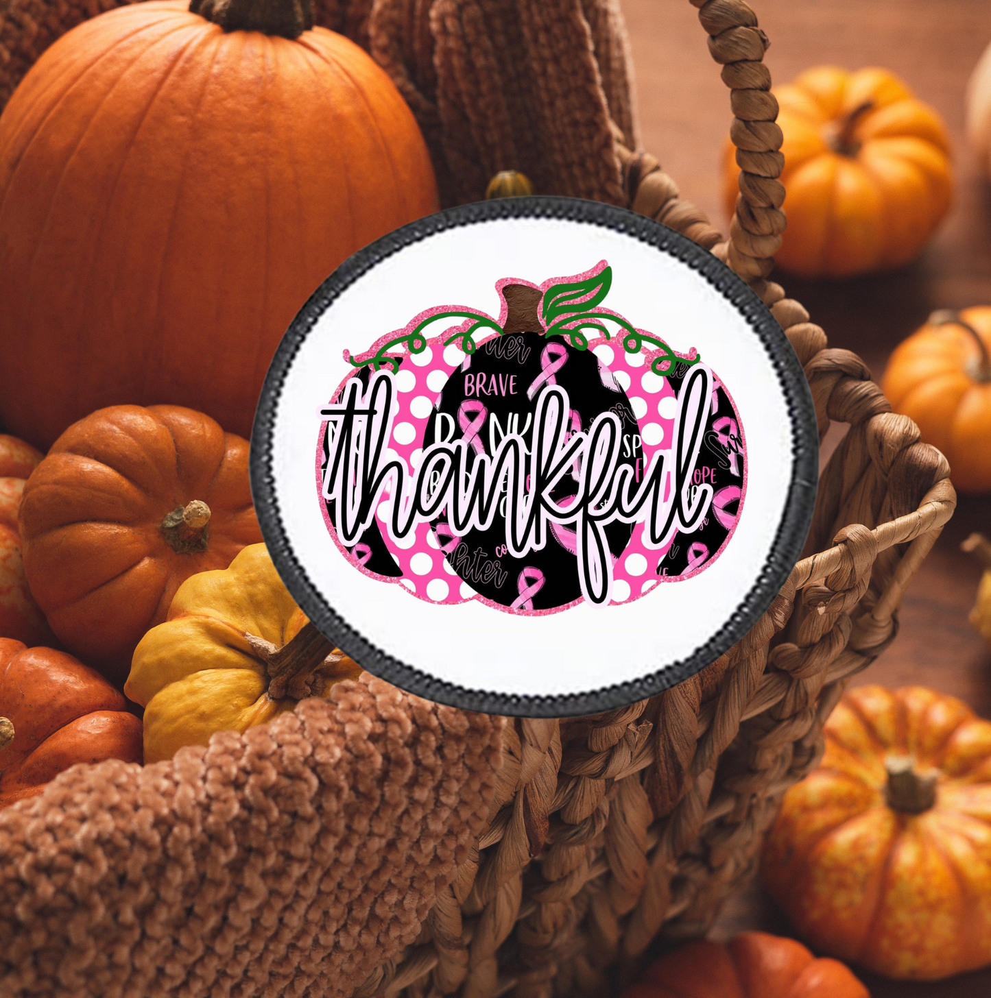 Pink Thankful Pumpkin Round Patch