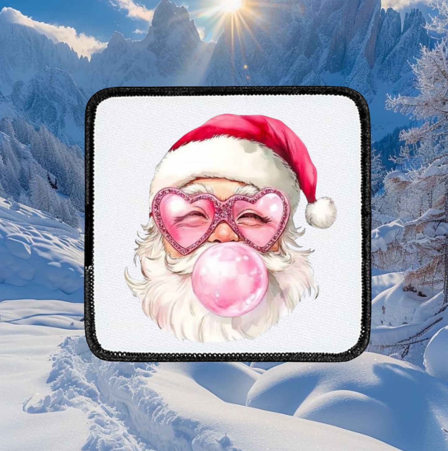 Pink bubblegum Santa- Square patch