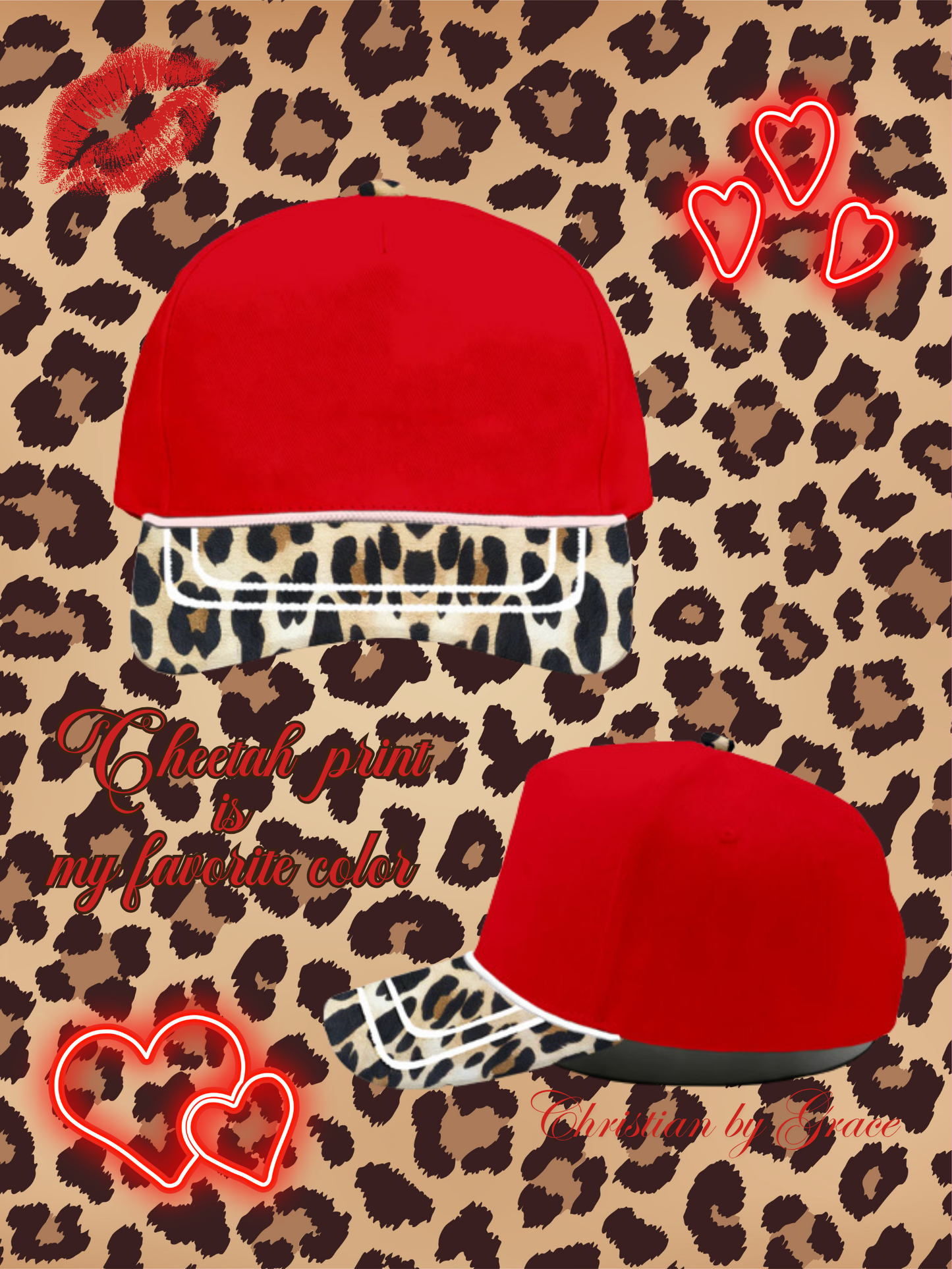 Red Cheetah 5-Panel Trucker Hat - Pre-order. Minimum order quantity is 2 hats.